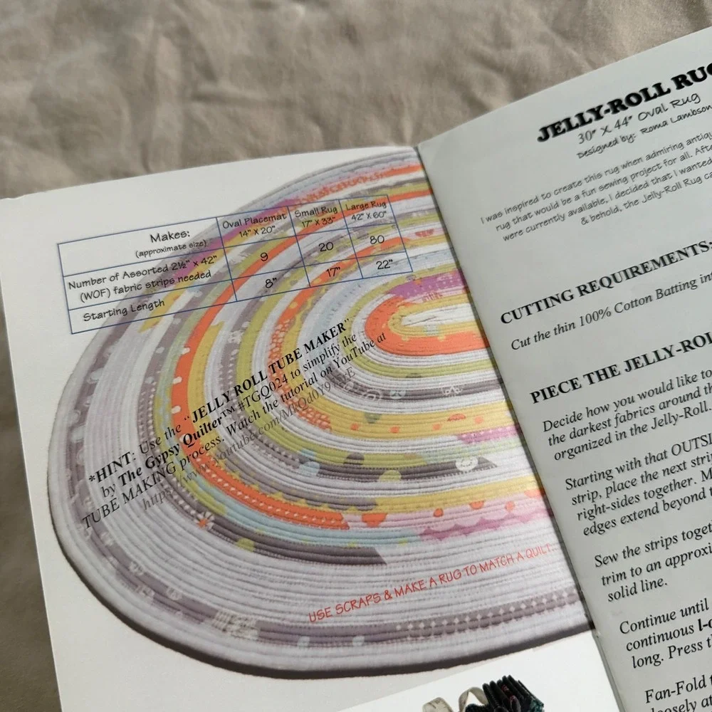 RJ Designs Jelly-Roll Rug 2.0 Sewing Pattern Roma Lambson RJD 100 Oval Rugs